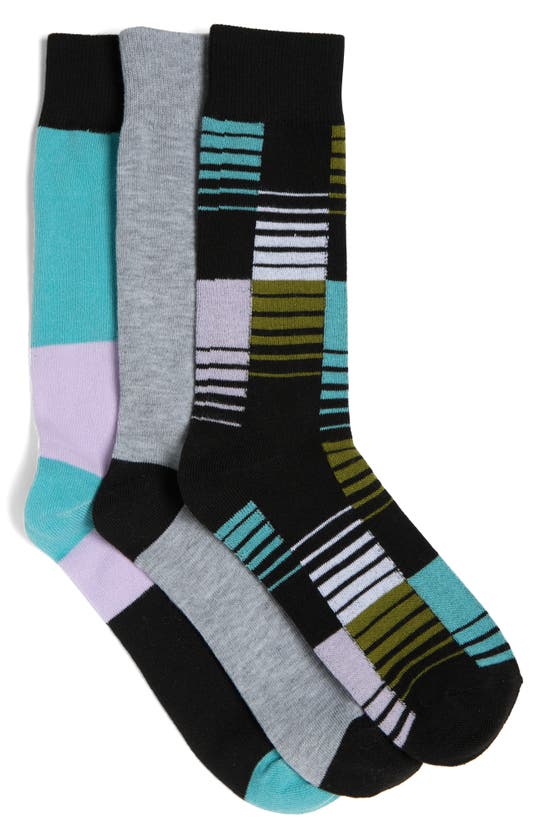 Nordstrom Rack Ultra Soft Patterned Crew Socks In Black- Purple Colorblock Multi