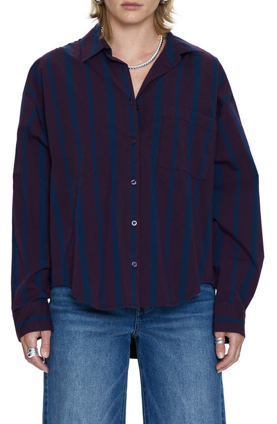 Shop Pistola Sloane High-low Stretch Cotton Shirt In Aubergine Cobalt