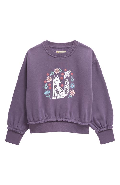 Tucker + Tate Kids' Ruffle Sleeve Sweatshirt in Purple Montana Folk Fox 