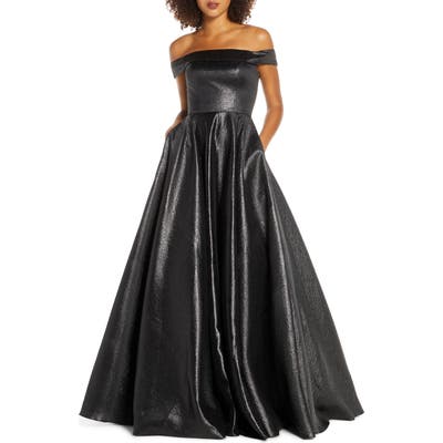 MAC Duggal Off The Shoulder Metallic Ballgown, Black