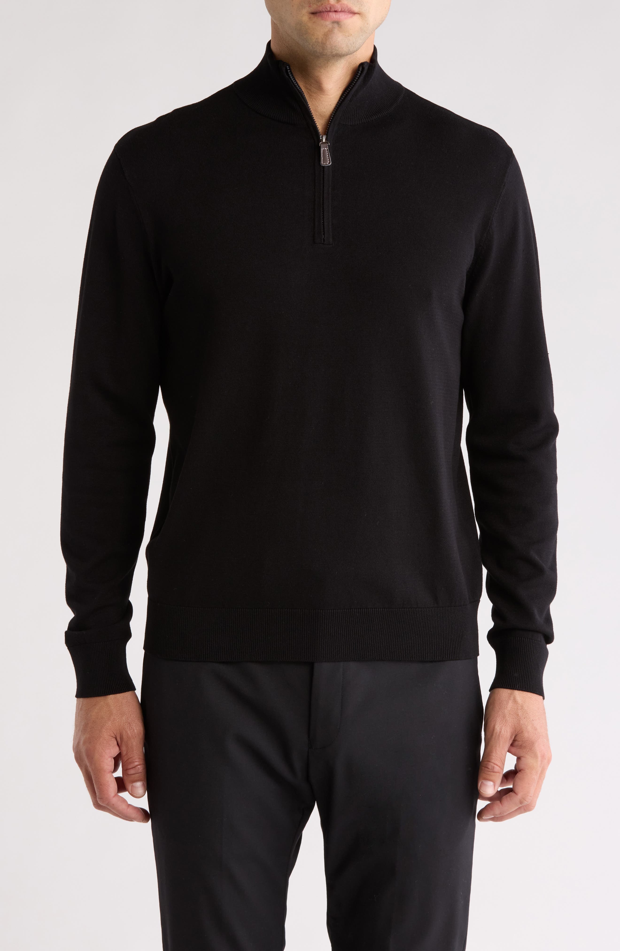Tom Baine Solid Quarter Zip Pullover In Black
