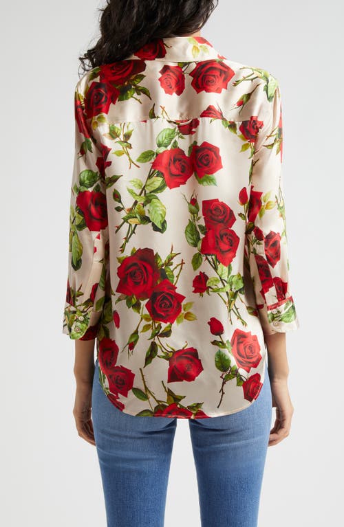 Shop L Agence L'agence Dani Rose Print Silk Button-up Shirt In Sand/red Romantic Rose