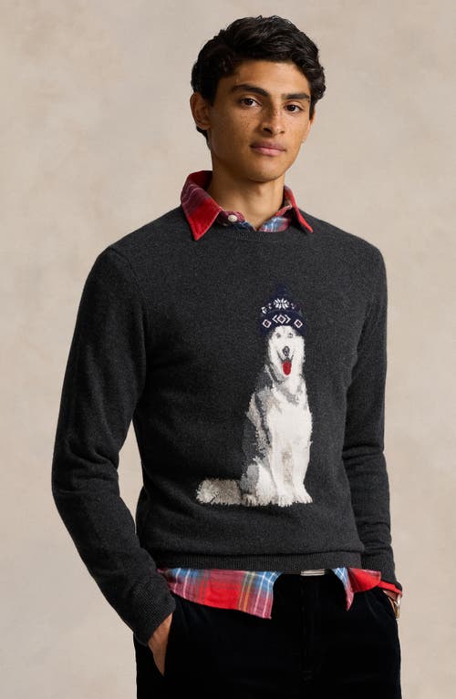 Shop Polo Ralph Lauren Husky Intarsia Cashmere Sweater In Dark Granite Heather