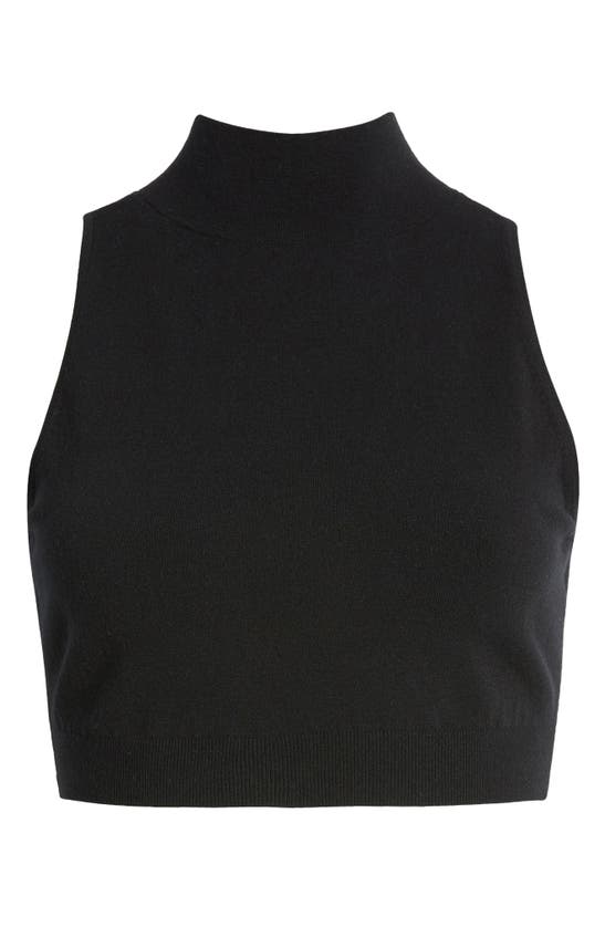 Shop Open Edit Mock Neck Sleeveless Crop Sweater In Black
