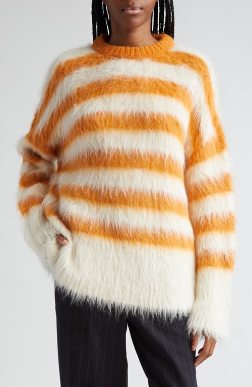 MONSE Stripe Alpaca & Merino Wool Blend Sweater White/Orange at Nordstrom,