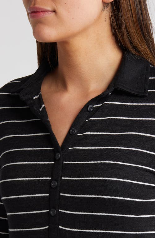 Shop Rag & Bone The Knit Stripe Long Sleeve Polo In Black Multi