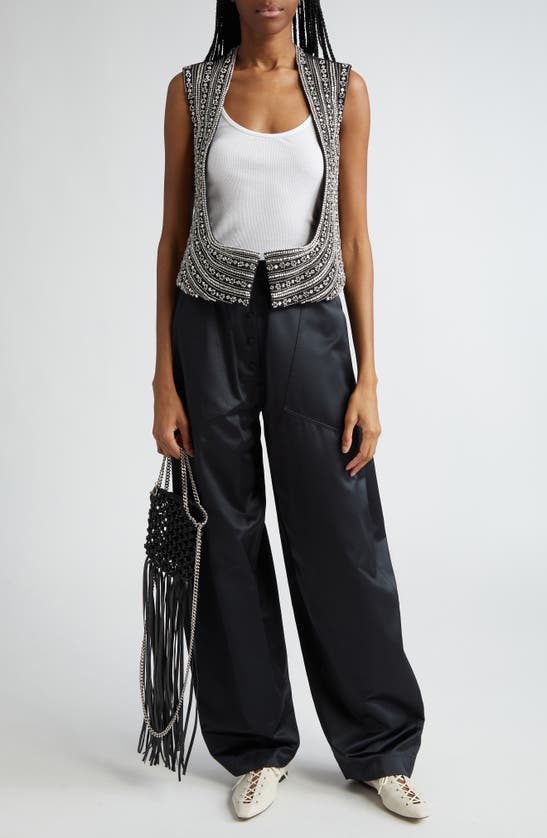 Stella Mccartney Crystal Embellished Wool Tuxedo Waistcoat In Black