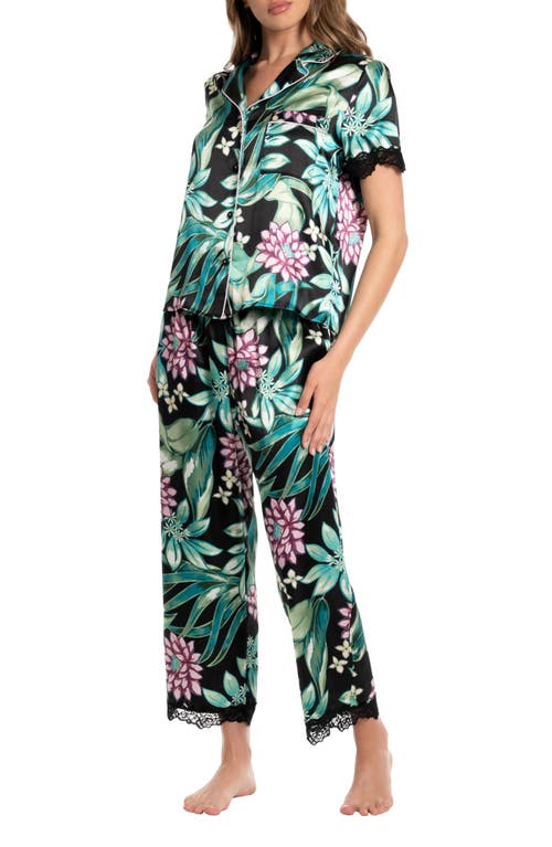 Bloom by Jonquil Adeline Lace Trim Crop Pajamas Black at Nordstrom,
