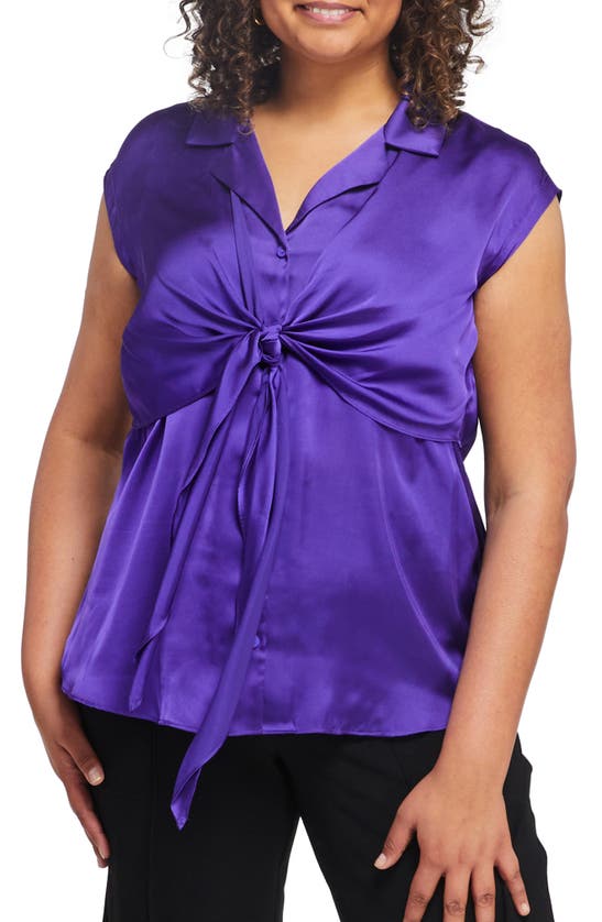 Estelle Matilda Tie Front Satin Shirt In Purple