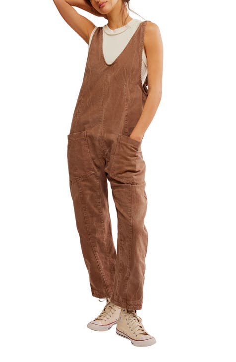 Buy NEW Free People FP Beach Brown Wide Leg Jumpsuit Pockets Sleeveless