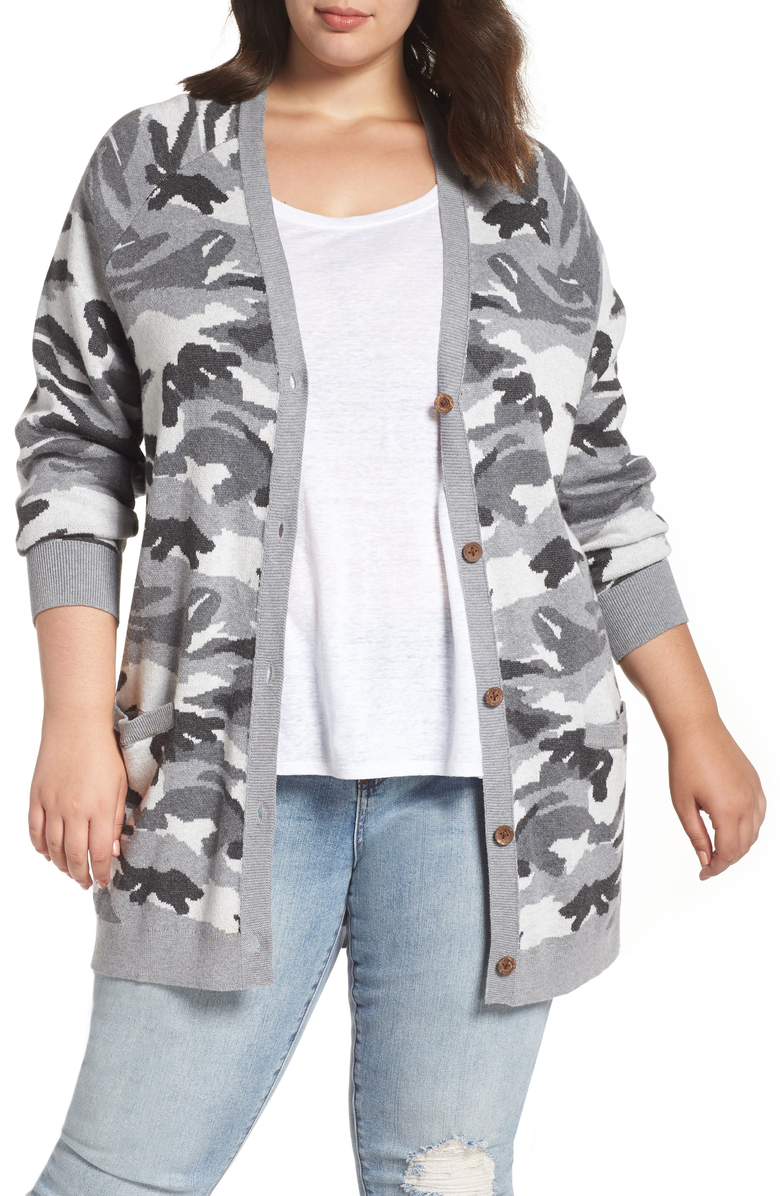 plus size camo cardigan