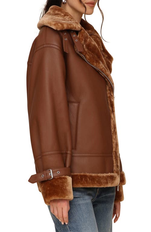 Shop Avec Les Filles Oversize Faux Shearling Moto Jacket In Luggage