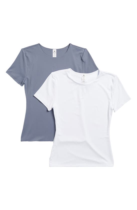 Shop 90 Degree By Reflex 2-pack Stretch Nylon Crewneck T-shirt In Grisaille/white