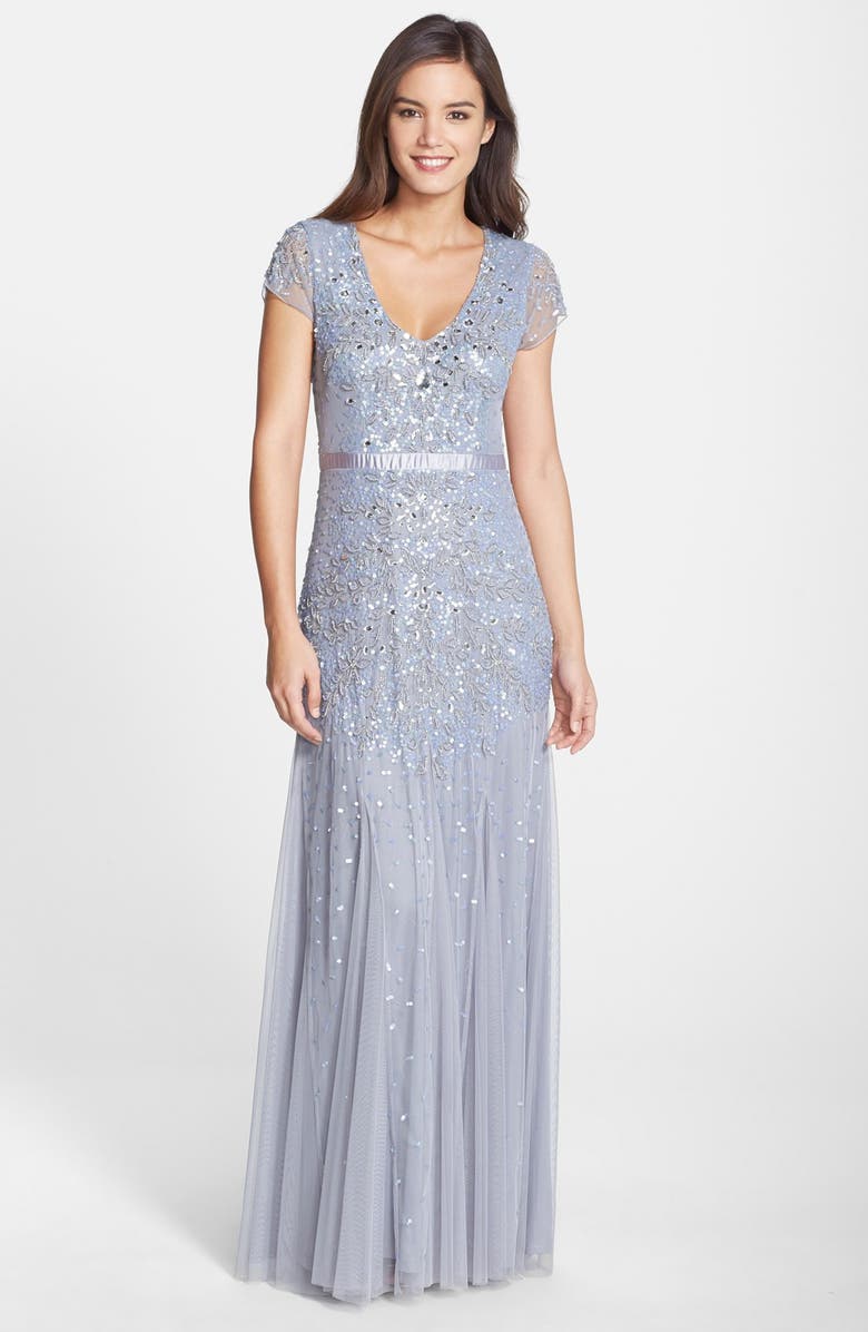 Adrianna Papell Beaded Cap Sleeve Gown | Nordstrom