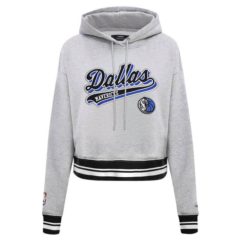 Shop Pro Standard Heather Gray Dallas Mavericks Script Tail Cropped Pullover Hoodie