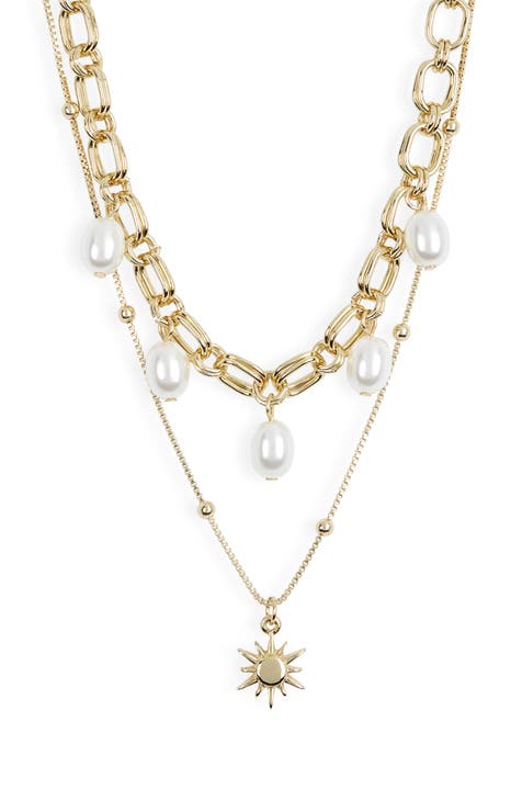 Sun & Faux Pearl Layered Necklace