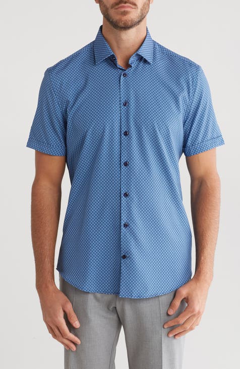 Microprint Short Sleeve Performance Button-Up Shirt