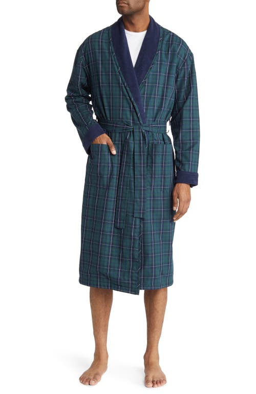 Majestic International Weekend Escape Fleece Lined Robe in Navy/Green at Nordstrom, Size Small