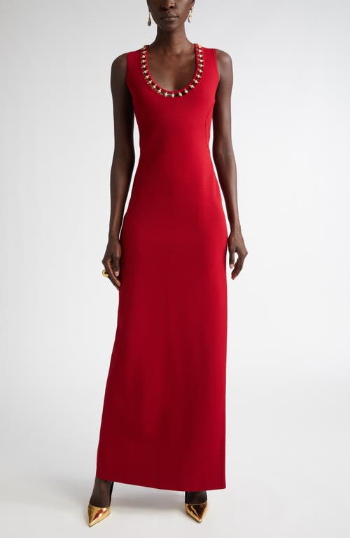 St. John Collection Embellished Milano Knit Gown in Haute Red 