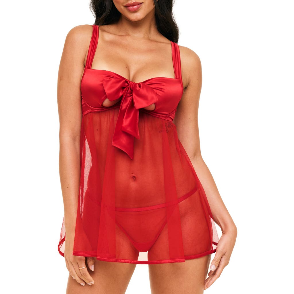 Adore Me Bessima Babydoll & G-string Set Lingerie In Dark Red
