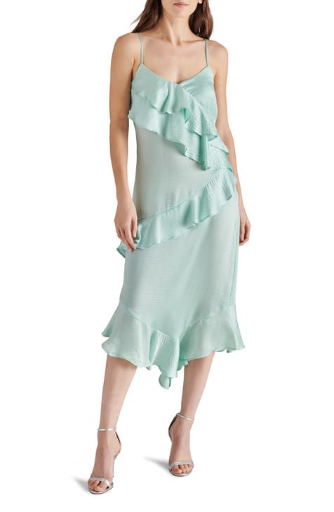 Christina Ruffle Satin Midi Dress