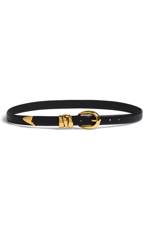 Chunky Metal Leather Belt in True Black/Gold