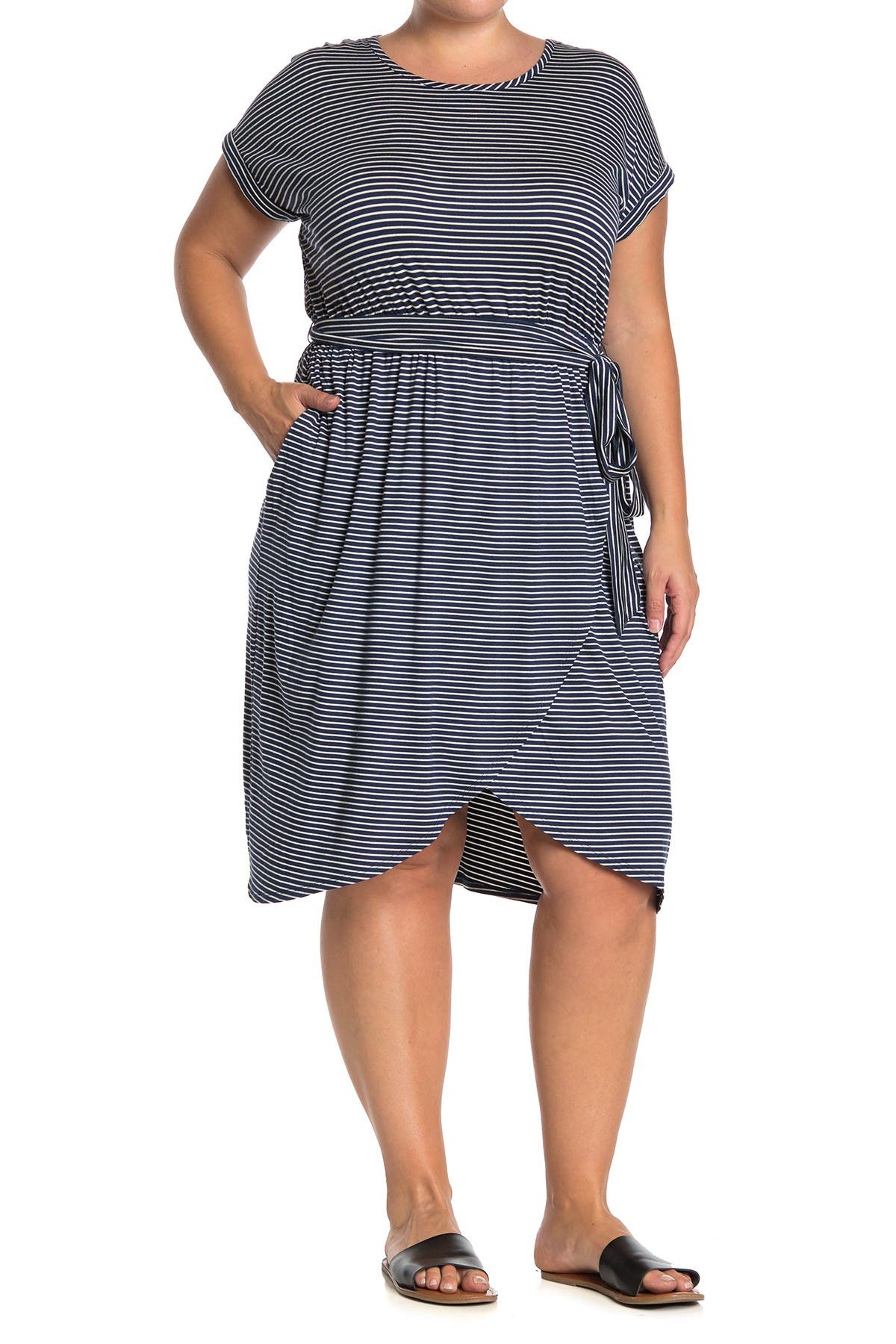 short sleeve faux wrap dress