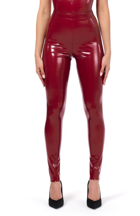 Alvia Faux Leather Leggings in Dark Red