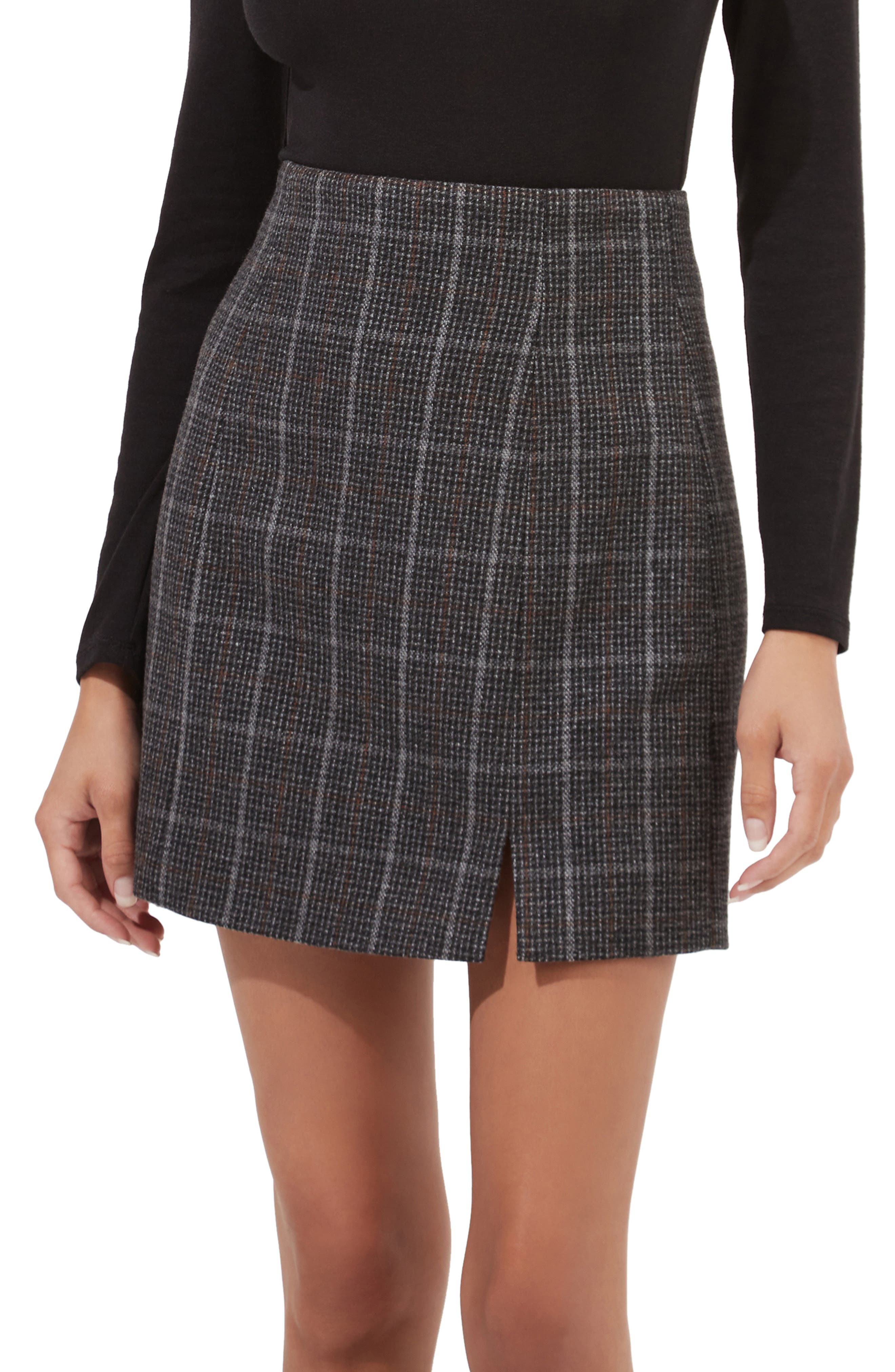 grey plaid wool pencil skirt