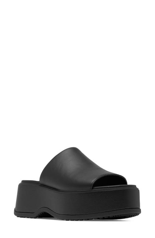 Sorel Dayspring Womens Leather Wedge Slide Sandals In Black/black