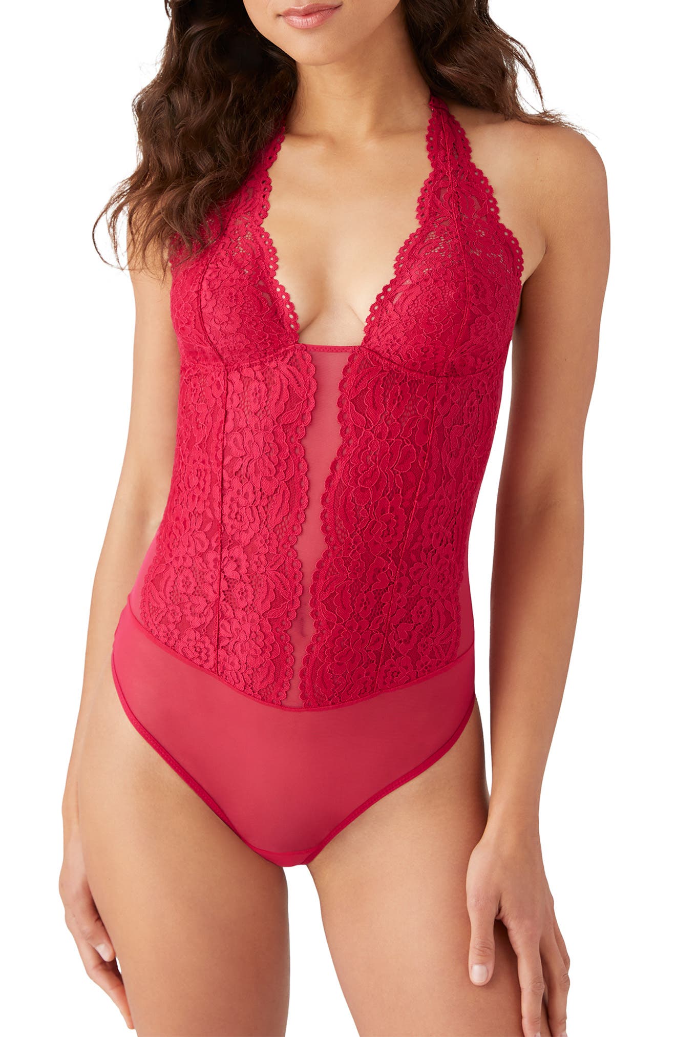 red low cut bodysuit