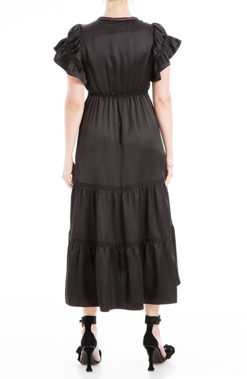 Max Studio Flutter Sleeve Satin Midi Dress In Black-black