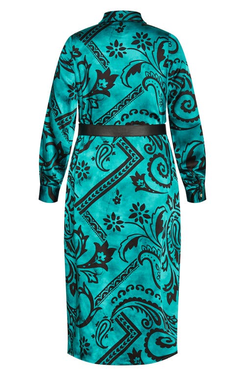 Shop City Chic Sienna Paisley Print Long Sleeve Shirtdress In Peacock Paisley