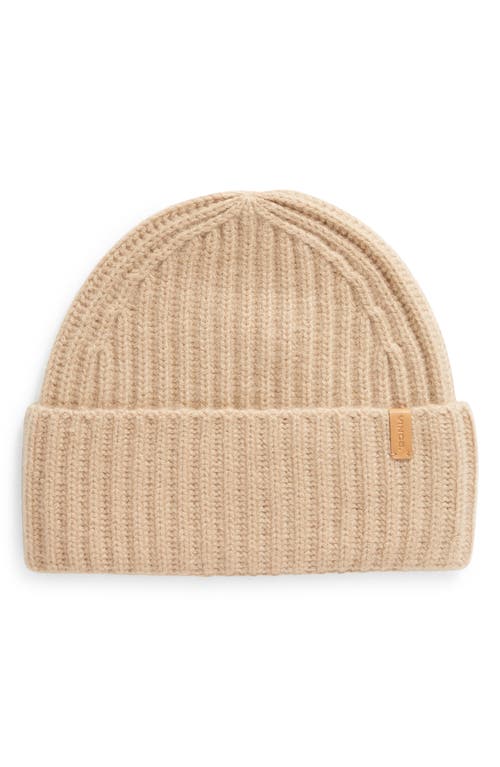 Boiled Cashmere Chunky Rib Beanie in Camel