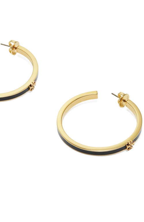 Shop Tory Burch Kira Enamel Hoop Earrings In Tory Gold/black
