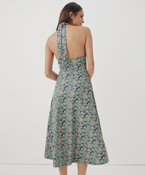 Pact Organic Cotton Fit & Flare Modern Halter Dress In Shadow Floral Spruce