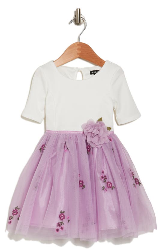 Zunie Kids' Floral Ponte Dress In Dusty Lilac