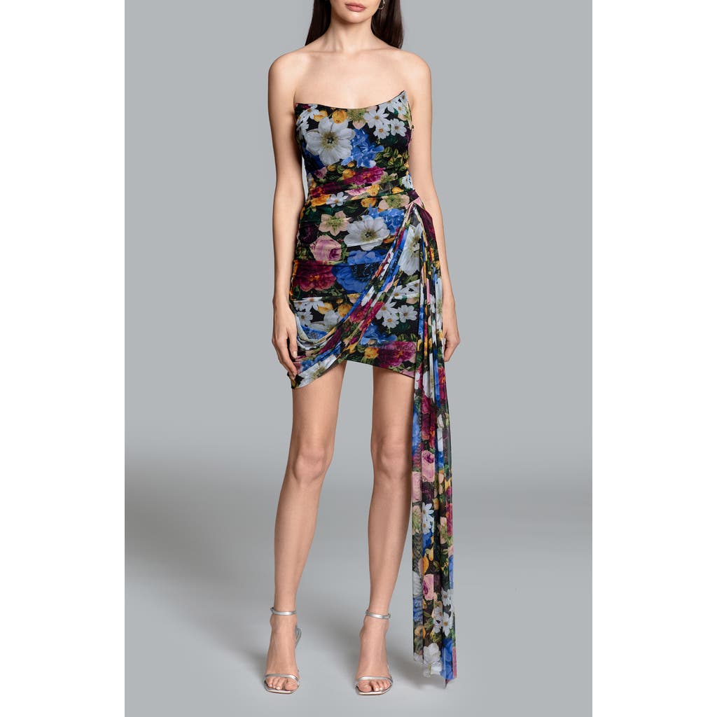 Ghrail Grove Floral Strapless Mesh Cocktail Minidress In Black Floral
