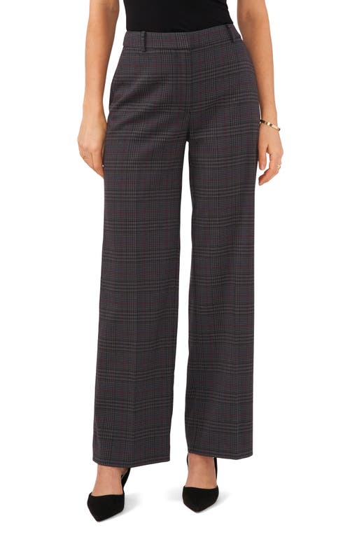 Vince Camuto Wide Leg Plaid Trousers in Rich Black