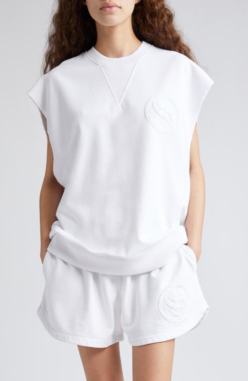 S-Wave Logo Patch Sleeveless Organic Cotton Jersey Sweatshirt in Pure White