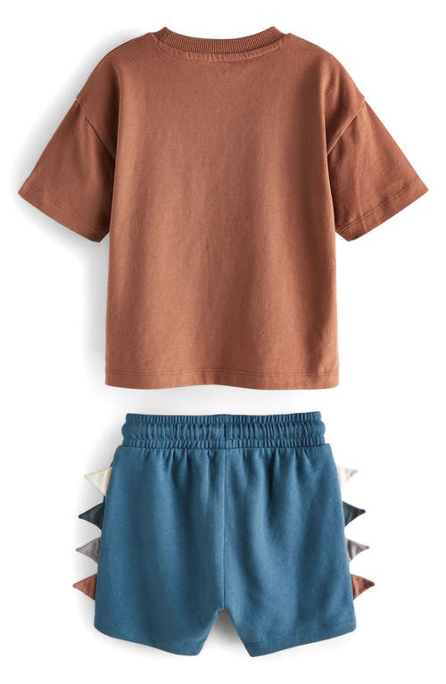 Shop Next Kids' 4-piece Graphic T-shirt & Drawstring Shorts Set In Brown