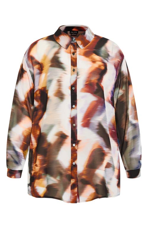 Shop City Chic Sheer Lover Print Long Sleeve Shirt In Minerals