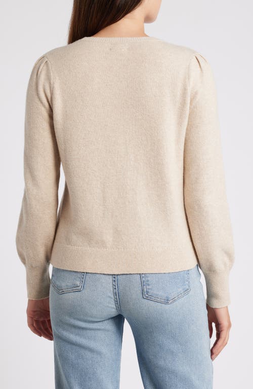 Shop Caslonr Caslon(r) Puff Sleeve Cotton Blend Crewneck Sweater In Tan Doeskin Heather