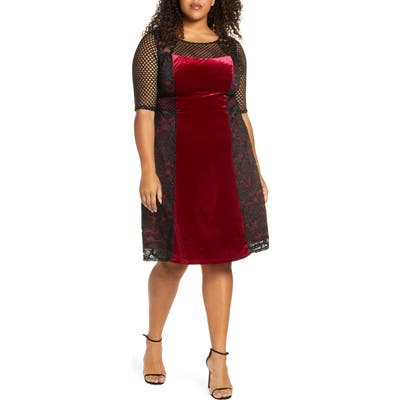 Plus Size Kiyonna Mixed Media Cocktail Dress, Red