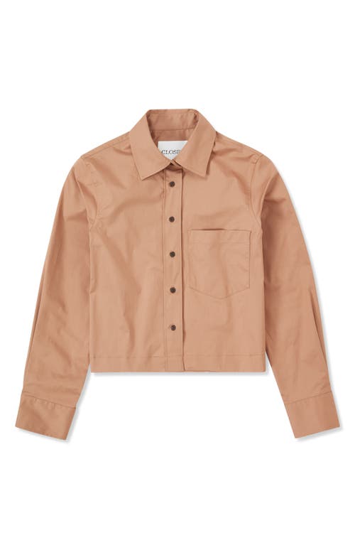 Shop Closed Cotton Crop Button-up Shirt In Biscotti Brown