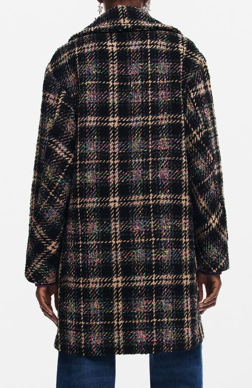 Desigual Short Checkered Coat In Black