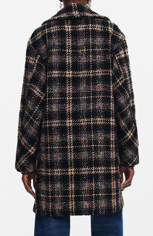 Shop Desigual Corcega Double Breasted Plaid Coat In Black