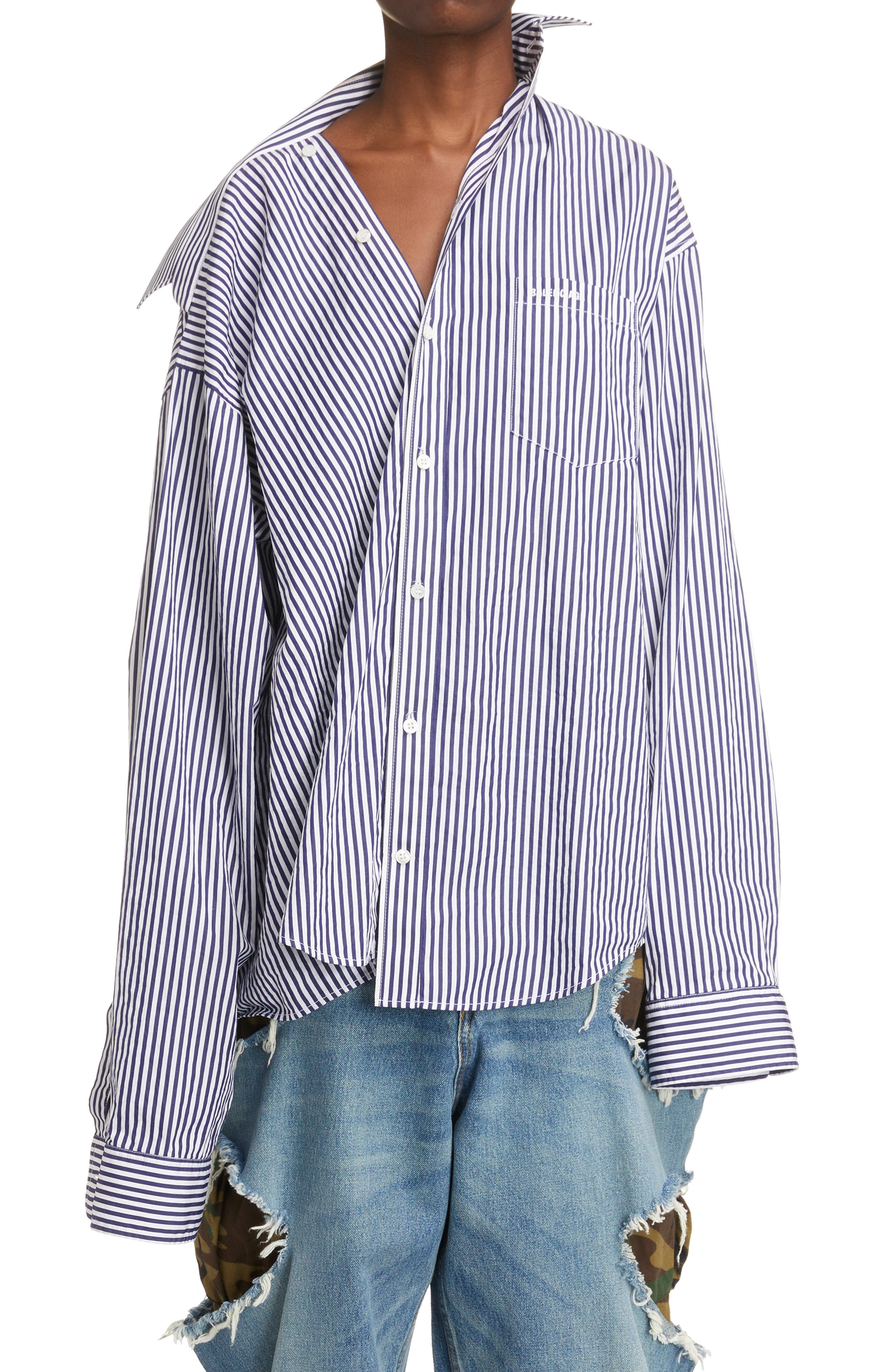 Balenciaga Twisted Stripe Organic Cotton Poplin Button-Up Shirt in