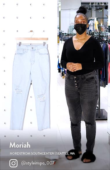 High Waist Ripped Raw Hem Jeans 