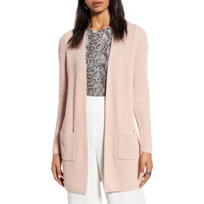 Petite Halogen Long Ribbed Cardigan, Pink
